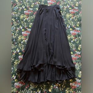 Kevin clare Los Angeles 100% Silk Black Flowy High-Low Maxi Ruffle Skirt Size 6